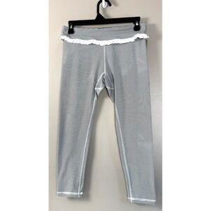 Albion Women Small Foldover Petal Pant Crop Capri Stripe Ruffle Trim Cottagecore